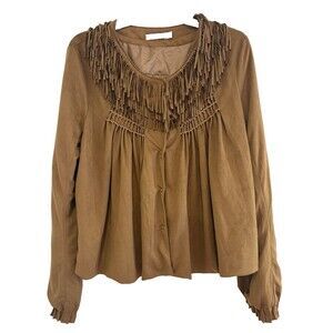 MIILLA Jacket Women's Size LARGE Fringe Western Brushed Lightweight Boho Hippie